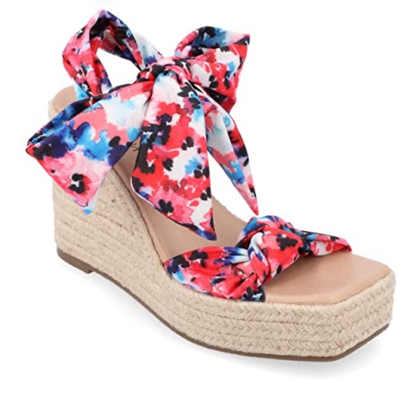 Journee Collection Shoes - Journee Collection Surria Comfort Espadrille Platform Wedge Sandals Floral 7.5 M